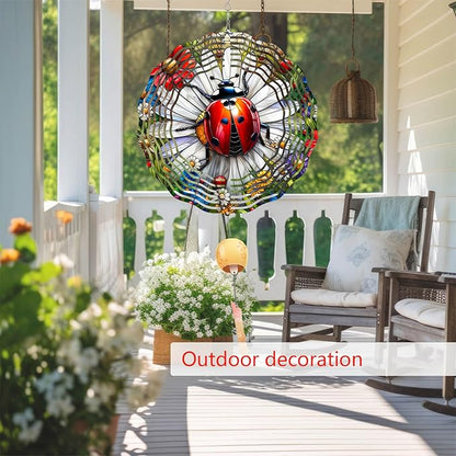 Ladybug Wind Spinner 3D for Outdoor Decor, Stainless Steel Hanging Wind Spinner, Kinetic Art 10 inch Ornament Spinner for Garden Decoration