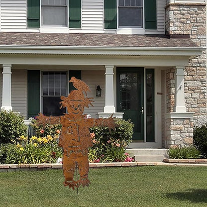 BestAlice 27.36 in Outdoor Metal Scarecrow, Garden Art, Fall Decorative Yard Signs with Stakes, Garden Yard Stake for Home Lawn Front Door Fall Harvest Wall Hanging Decor