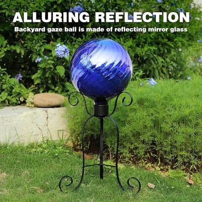 VCUTEKA Gazing Ball, Glass Mirror Polished Hollow Ball Reflective Garden Sphere, Gazing Globe for Home Garden Lawn Outdoor Ornament Yard Decorative, 10-Inch, Dark Blue