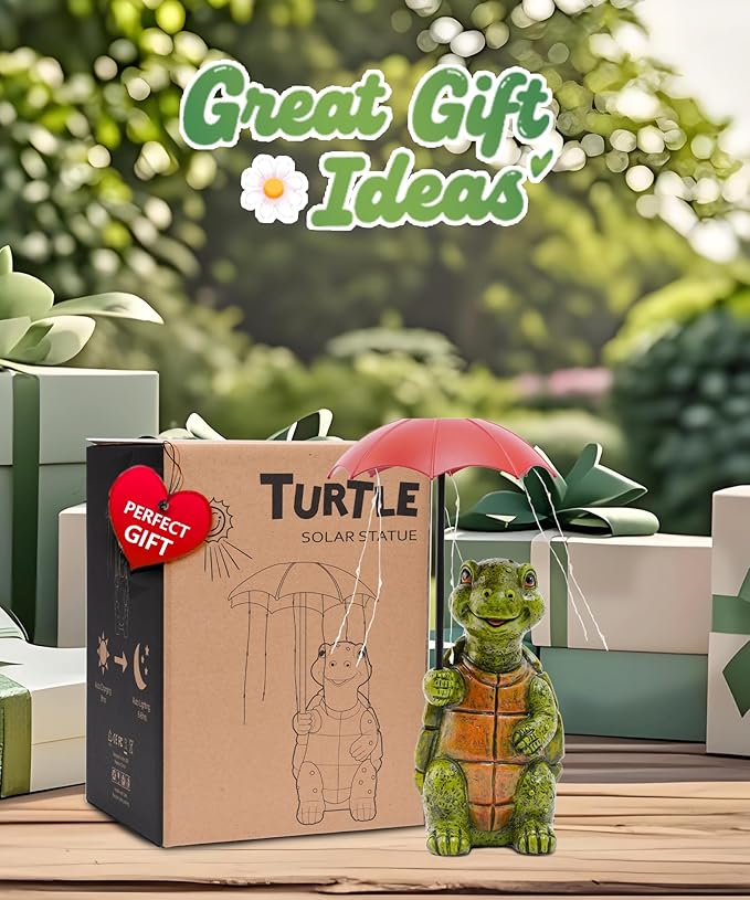 Nacome Solar Turtle Garden Decor Outdoor Statues: Holding Umbrella with String Lights Patio Yard Lawn Outside Decorations - Birthday Gifts for Mom Grandma Women Sister(Green)