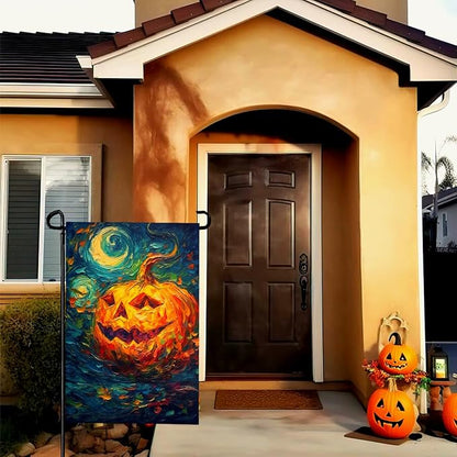 Halloween Garden Flag Pumpkin Garden Flag Custom Personalized Funny Garden Flags Arts Starry Night Sky Moon Yard Flag Double Sided Fall Porch Patio Farmhouse Outdoor Yard Decorative 12x18 Inch