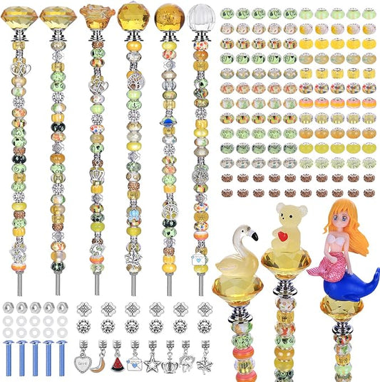 AIPRIDY 158 Pcs DIY Fairy Wand Garden Stakes Kit,Multiple Color Scheme European Beads Crystal Diamond Tops and 12 or 10 Inch Threaded Rods,Stainless Steel Stakes with Diamond Toppe (Lenmon)