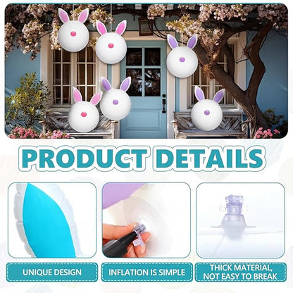 Jetec 6 Pcs 24 Inch Pastel Easter Inflatable Bunny Butt Decorations Outdoor Giant Hanging Inflatable Bunny Blow up PVC Balloon Ornaments Easter Decor for Yard Lawn Garden Front Door Porch