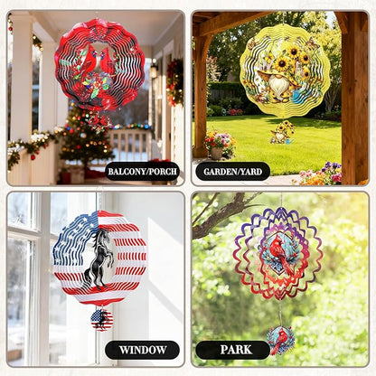 Horse Wind Spinners Outdoor - Horse Gifts for Men Women, American Flag Wind Chime for Outside, Hanging Metal Wind Sculptures for Garden Indoor Patio Lawn Yard, Veterans Day