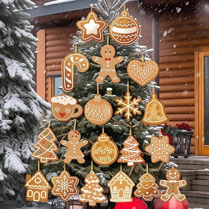 Rtteri 30 Pcs Christmas Gingerbread House Decorations Bulk 5 x 6 Inch Double Sided Snowflake Gingerbread Candy Canes Plastic Hanging Ornaments for Xmas Tree Yard Porch Lawn Holiday Decorations