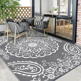 Pauwer Waterproof Outdoor Rug 9x12, Reversible Plastic Straw Patio Camping Rug, Indoor Outdoor RV Mat Carpet for Deck, Camper, Porch, Balcony, Backyard, Picnic, Boho Grey