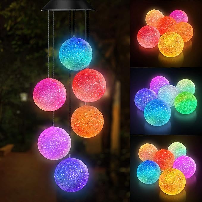 TDA Solar Wind Chimes Light Outdoor Changing Color Decorative Mobile Portable for Patio Walkway Pathway Backyard Landscape Decoration (Ball)