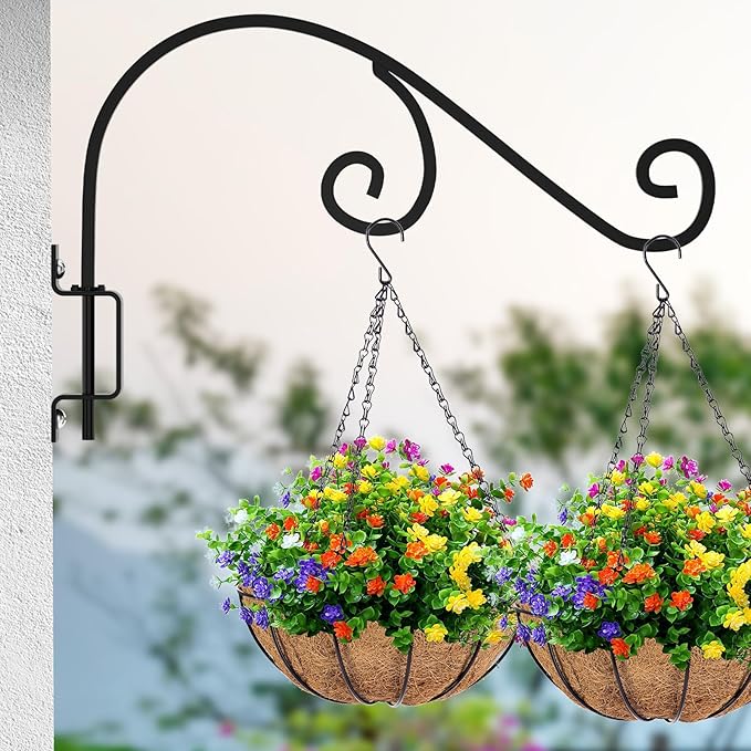 GOODBUY Swivel Plant Hangers Outdoor: 16 Inch Bird Feeder Plant Hanger Metal Wall Mount Hanging Plant Brackets Indoor Wall Hooks Outdoor for Hanging Baskets, Wind Chimes, Lanterns, Flower Pots, Black