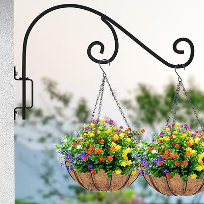 GOODBUY Swivel Plant Hangers Outdoor: 16 Inch Bird Feeder Plant Hanger Metal Wall Mount Hanging Plant Brackets Indoor Wall Hooks Outdoor for Hanging Baskets, Wind Chimes, Lanterns, Flower Pots, Black