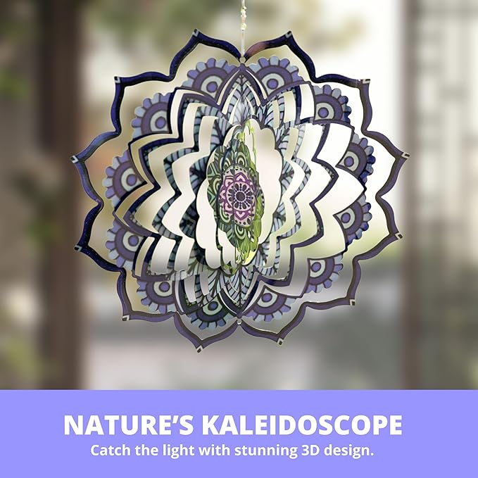 VP Home - Mandala Kinetic Wind Spinner - Hanging Garden Decor - Yard and Garden Metal Spinner - Wind Sculptures Ideal for Outdoor - Spinning Lawn Ornaments - Art Kinetic Sculpture (Purple)
