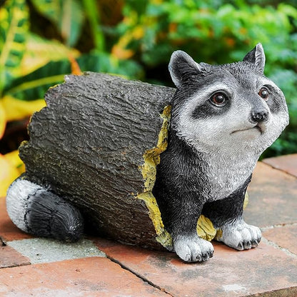 Garden 10.2" Raccoon Statue, Cute Outdoor Raccoon Decor, Resin Realistic Figurine, Animal Themed Garden Accent Art, Landscape Accent Gift Sculpture for Yard Patio Lawn Art