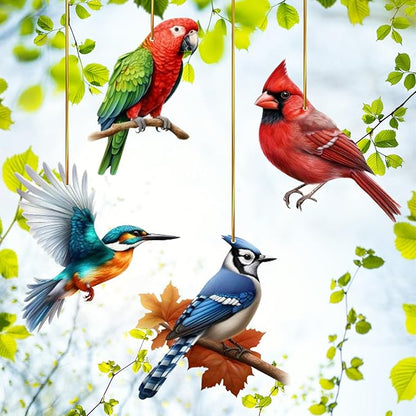 Color Bird Acrylic Hanging Ornament - 8Pcs Spring Colorful Cardinal Christmas Tree Ornaments, Flying Bird Ornament Ceiling Xmas Decoration Tote Car Interior Charms Gift for Men Women