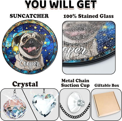 Pet Stained Glass Suncatcher Personalized Custom Name Pet Photo Ornament Window Hanging Home Decor Sympathy Gift for Loss of Pet Dog Cat Memorial Keepsake Remembrance Gift for Dog Lovers