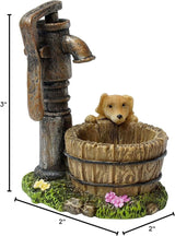 Well Puppy And Wash Basin Antique Brown 3 Inch Resin Stone Outdoor Statue