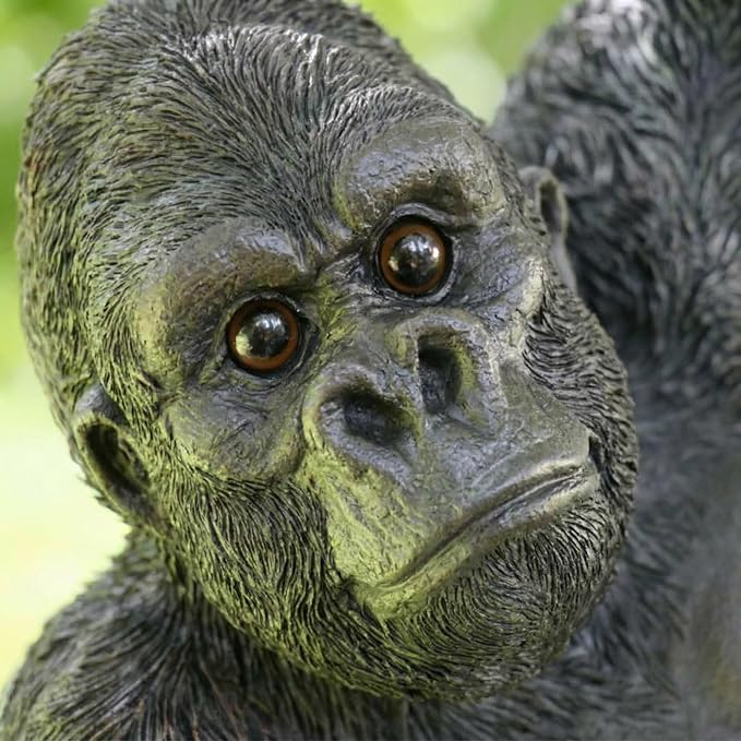 Hanging Gorilla Outdoor Decor, Resin Monkey Statue on Rope for Front Porch Patio Yard Tree Fence, Realistic Animal Garden Ornament for Outside Spaces, 26 in