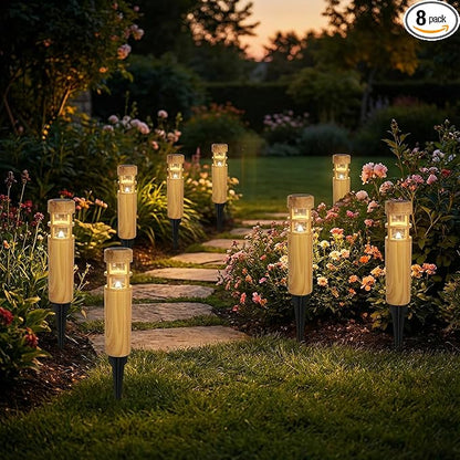 Solar Pathway Lights, 8 Pack LED Solar Lights Outdoor Waterproof, Wood-grain Color Style, Warm Yellow Light Auto On/Off, Solar Pathway Lights for Your Garden, Landscape, Path, Yard, Walkway Decor