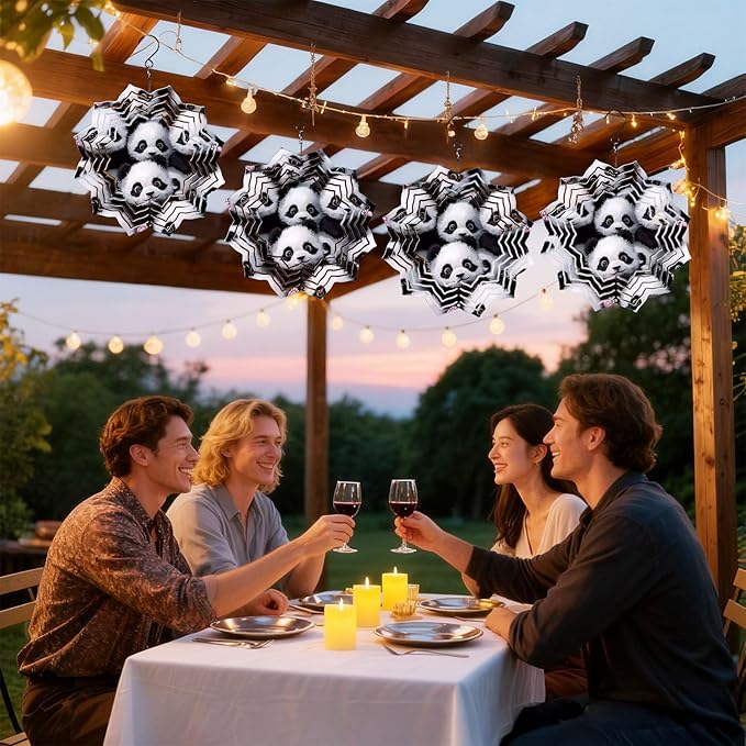 8 Inch Sublimation Wind Spinner, 3D Aluminum Metal Wind Spinner with Hook, Indoor Yard Garden Hanging Decoration, Weather Resistant Rotating Spiral Ornament, Cute Panda Group