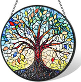 Stained Glass Window Hanging, Colorful Tree of Life Sun Catchers for Window Door Garden Kitchen Home Decor Suncatcher Decoration for Birthday Gift for Women, Men, Mom, Dad, Wife, Aunt and Nana 7.8 in