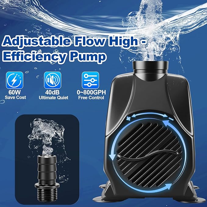 Pond Waterfall with Filter and Pump Kit, 304 Stainless Steel Waterfall Box for Ponds, 11.8in Spillway, 800 GPH Submersible Pump, 9.8' Hose, Sponge Filter, for Garden Pond, Water Feature, Aquaponics
