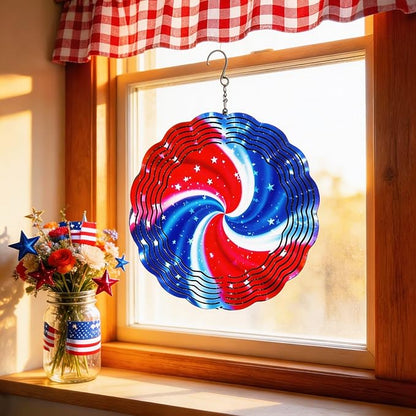 Wind Spinners Red Blue Star Swirl Art 9.8 x 9.8 Inch Metal Wind Spinner Outdoor Garden Decor Abstract Motion Illustration Decorative Wind Spinners for Yard Patio