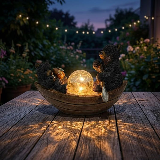 Rezpuao Garden Statue of Bear,Garden Decor Bear Figurine,Bears Outdoor Statue,Solar Decor for Patio,Balcony,Yard,Lawn Ornament