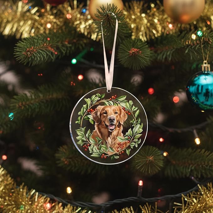 Colorful Dogs Acrylic Suncatcher Ornament for Window Decor, Acrylic Suncatcher Window Hanging Decor, Dog Lovers Gifts for Women, Dogs Christmas Ornaments for Tree Hanging (Golden Retriever)