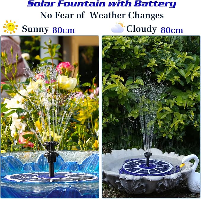AISITIN 3.5W Solar Fountain Built-in 1800mAh Battery, Solar Bird Bath Fountains with 8 Nozzles, Solar Water Pump for Garden Birdbath Pool Fish Tank Pond and Outdoor (Purple)