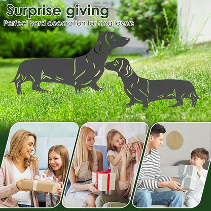 2 Pcs Dog Garden Stakes for Outside, Dachshund Garden Stakes, Iron Dog Statues, Outdoor Decorative Metal Dogs Garden Statues for Patio, Lawn, Balcony, and Dogs Lovers