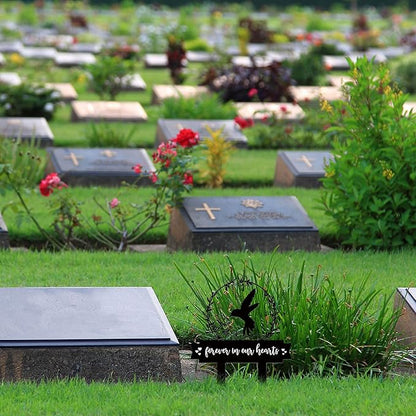 Geelin Memorial Stakes Cemetery Decorations for Grave Hummingbird Grave Marker Memorial Plaques Bird Flower Gift for Loss of Mother Father Outdoors Yard Garden Decor(Forever Our Hearts)