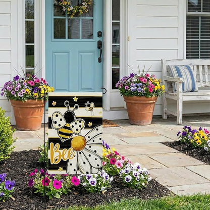 CROWNED BEAUTY Spring Summer Garden Flag Daisy Bee 12x18 Inch Double Sided Small Floral Seasonal Holiday Decoration for Outdoor Lawn Yard