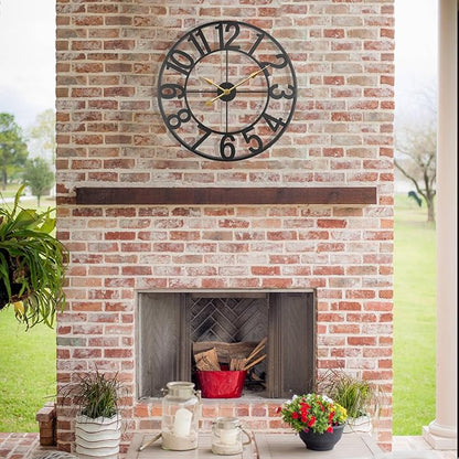 Large Clock, 24 Inch Wall Clock Battery Operated, Modern Black Metal Decorative Outdoor Clock for Patio, Pool Area, Kitchen, Garden, Deck, Farmhouse, Living Room