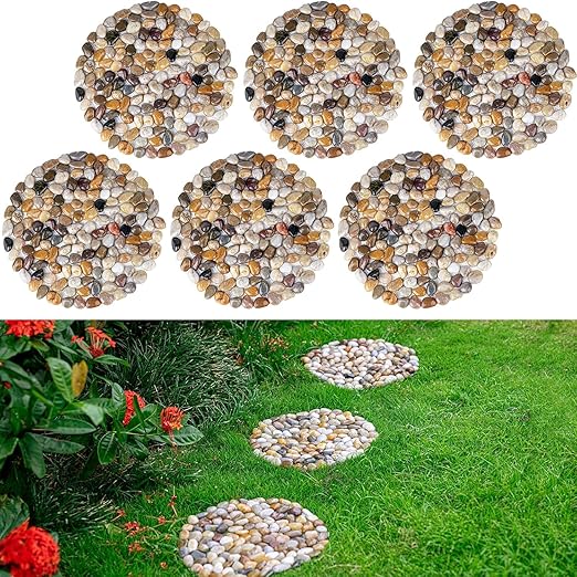 Qualdout River Rocks Stepping Stones Pavers Outdoor for Garden Walkway, Decorative Pebbles Polished Gravel for Backyard Lawn Patio Pathway Landscaping, Set of 6 (Roundness)