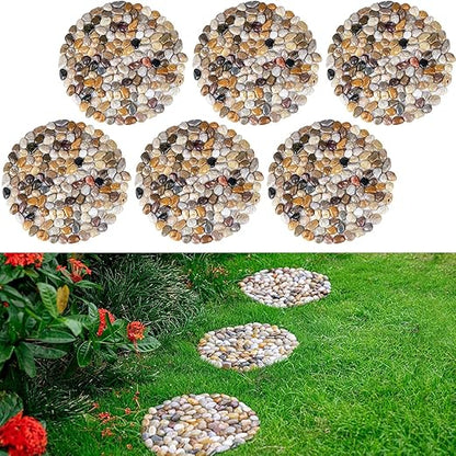 Qualdout River Rocks Stepping Stones Pavers Outdoor for Garden Walkway, Decorative Pebbles Polished Gravel for Backyard Lawn Patio Pathway Landscaping, Set of 6 (Roundness)
