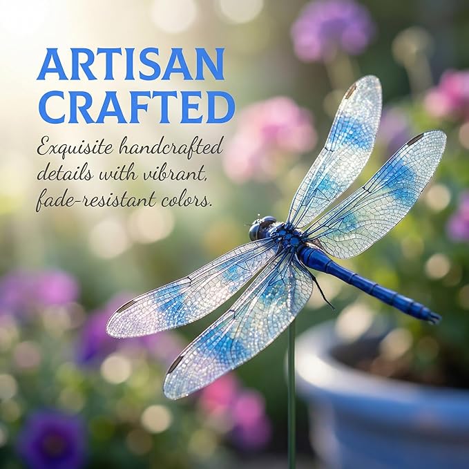 3D Realistic Dragonfly Garden Stakes, Colorful Waterproof Outdoor Decor for Yard, Lawn, Patio, Flower Bed, 6 Pack