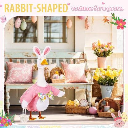 FuWeave Easter Bunny Goose Outfit Easter Egg Porch Goose Costume for Cement Plastic Geese Statue Spring Outdoor Garden Yard Patio Decoration(Light Pink,23 Inches,Cute Bunny)