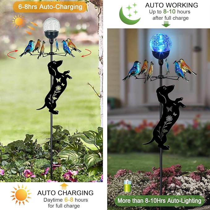 Solar Lights Yard Stakes-Bird Wind Spinners,Dachshund Garden Decor with Color Changing LED for Patio,Pathway,Lawn,Walkway,Outdoor Decorative