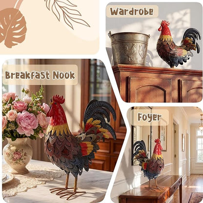 Zhengmy Metal Rooster Garden Statue Lifelike Colorful Metal Rooster Yard Decor Hand-Painted Iron Chicken Sculpture for Patio Lawn Backyard Farmhouse Outdoor Indoor Decoration (Red)