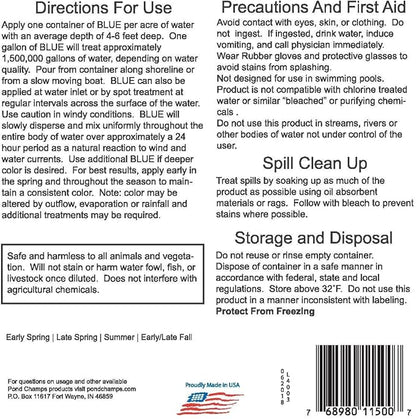 Blue Lake and Pond Dye - One Gallon of Professional Lake & Pond Dye - Treats Up to 1 Acre - Royal Blue Color - Safe for Fish, Wildlife, Pets & Children (Pack of 2)