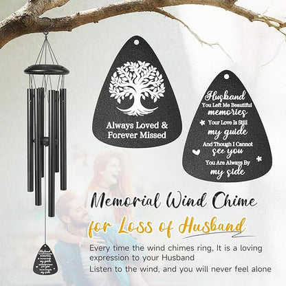 Memorial Gifts for Loss of Husband, 25''Memorial Wind Chimes for Loss of Husband, Condolence/Remembrance/Bereavement Gifts,Windchimes in Memory Sympathy Gift,Funeral Decor for Garden Outside,Black
