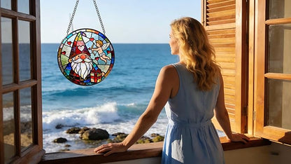 Funoasis Stained Glass Window Hanging Suncatcher - 6.3 Inches Cupid's Arrow of Love and Gnome Ornaments Sun Catcher Home Decor Valentine's Day Gift