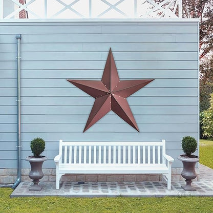 VIVICOMFY 48" Large Barn Star - Red Black Metal Star for Outside - Texas Stars Art - Rustic Vintage Western Country Home Farmhouse Primitive House Decor - Primitive Wall Decor