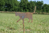 Pets and Farm Animals Metal Garden Landscape Stake (9" Wide Cat on Stake, Naturally Rusted)