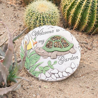 Outdoor Garden Decor Stepping Stones - Resin Tortoise Decorative Stones Pavers for Garden Decor for Outside Walkway Yard 9.5 * 9.5 * 0.5 Inch