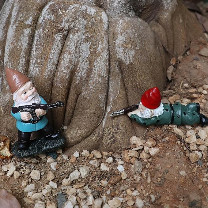 Tirifer 3PCS Garden Gnomes with Gun, Guard Gnome for Garden Military Army Soldiers, Tactical Statue for Indoor Outdoor, Patio, Yard, Lawn, Christmas Ornaments, Home Décor