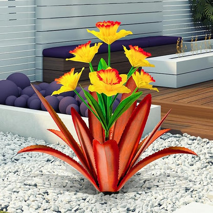 TOMBABY Huge Metal Agave Plants Outdoor Decoration Outdoor Garden Decorated with Flowers Mexican Yard Art Plant Garden Gift(Yellow 1 Pack)