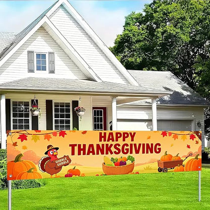 BlissYard Happy Thanksgiving Banner Autumn Pumpkin Outdoor Decoration Thanksgiving Turkey Yard Lawn Porch Hanging Decor 118 x 20 inchs Happy Fall Garden Fence Banner