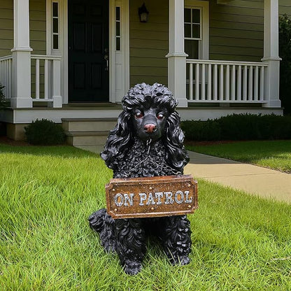 Poodle Garden Statue with Solar Lantern, Realistic Dog Sculpture, Birthday Gift for Women Mom Grandma, Housewarming Gift for New Home, Outdoor Resin Puppy Decor,Black