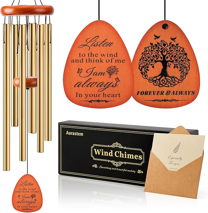 Memorial Wind Chimes for Loss of Loved One, Windchimes in Memory of a Loved One Outdoor Remembrance/Condolences/Sympathy/Bereavement Gifts for Loss of Mother Father Husband, 32" Gold