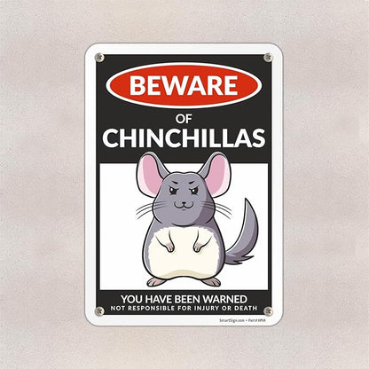 SmartSign Funny Beware Of Chinchillas Warning Sign - 10"x7", 40 mil Laminated Rust-free Aluminum - Metal Signs for Wall Decor, Outdoors, Patio, Gifts, Cafe - Chinchillas Theme, Made in USA