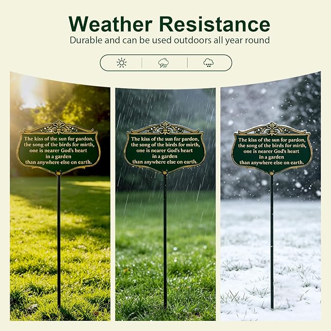 Metal Garden Signs for Outside, "The Kiss of The Sun" Double-Sided Vintage Green Metal Poem Plaque with Stake, Personalized Outdoor Garden Sign for Patio Yard Lawn Backyard Porch Decor